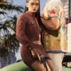 GTA VI Lucia Maroon Denim Jacket - Cropped Streetwear Style