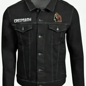 Halloween Creepshow Jacket crafted with a stylish silhouette, eerie Creepshow-inspired detailing, and contemporary Halloween fashion appeal.