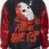Halloween Friday The 13th Varsity Jacket featuring a spooky horror-inspired design, classic varsity silhouette, and distinctive Halloween detailing.