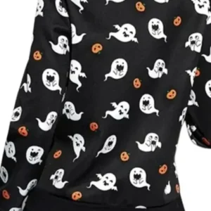 Halloween Ghost Jacket for Women showcasing a playful haunted aesthetic, distinctive graphic detailing, and statement Halloween outerwear design.