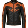 Spooky Halloween Pumpkin Racing Leather Jacket front view
