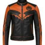 Spooky Halloween Pumpkin Racing Leather Jacket