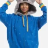 blue zip up hoodie with rainbow star cat graphic print
