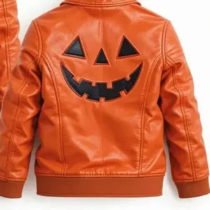 Jack O Lantern Halloween Leather Jacket front view