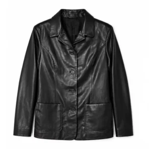 Kristen Johnston Leanne S02 Black Leather Blazer Front View
