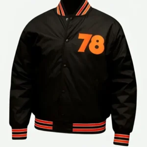 Halloween 78 Bomber Satin Jacket crafted with a sleek satin construction, bold seasonal details, and stylish spooky streetwear appeal.