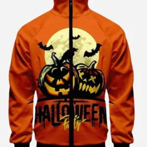 Orange Halloween Party Bomber Jacket crafted with a bold seasonal color, stylish bomber construction, and fun party-ready outerwear appeal.