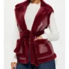 Saffron Lempriere wearing red fur vest from TOWIE S36