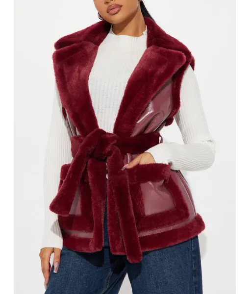 Saffron Lempriere wearing red fur vest from TOWIE S36