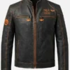 Halloween Trick or Treat Cafe Racer Leather Jacket front view