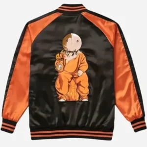 Trick r Treat Varsity Jacket crafted with a stylish letterman-inspired construction, eerie graphics, and contemporary horror streetwear appeal.