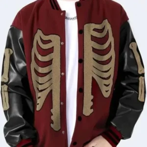 Skeleton Baseball Varsity Jacket front view