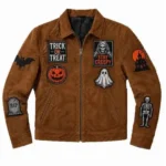 Halloween Patches Vintage Suede Leather Jacket – Retro Style