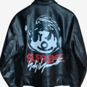 Halloween Horror Face Black Leather Jacket back view