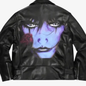 Halloween Supreme Painted Perfecto Black Leather Jacket back view