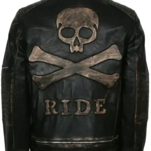 Motorcycle Skull Ride Leather Jacket front view