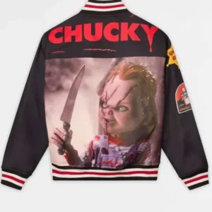 Halloween Reason x Chucky Black Varsity Jacket front view