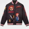 Halloween Reason x Chucky Black Varsity Jacket front view