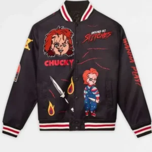 Halloween Reason x Chucky Black Varsity Jacket front view