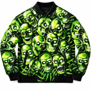 Halloween Skull Pile Leather Bomber Jacket front view